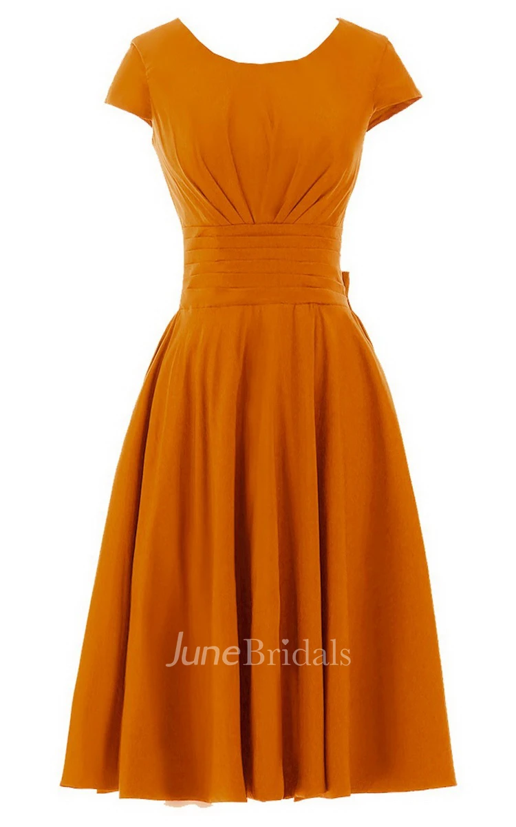 Scoop-neck Short-sleeve Fuffle A-line Bridal Dress