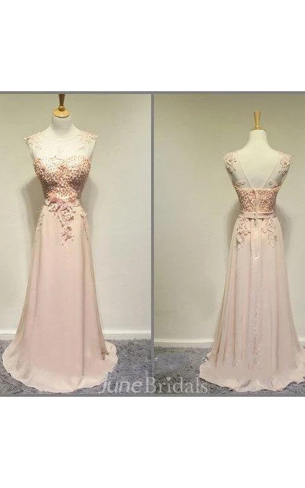 Equisite Cap-sleeve Chiffon Dress With Beading And Appliques