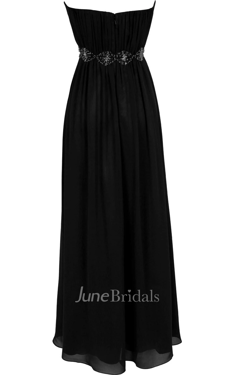 Strapless Ruffle Chiffon Dress With Beading