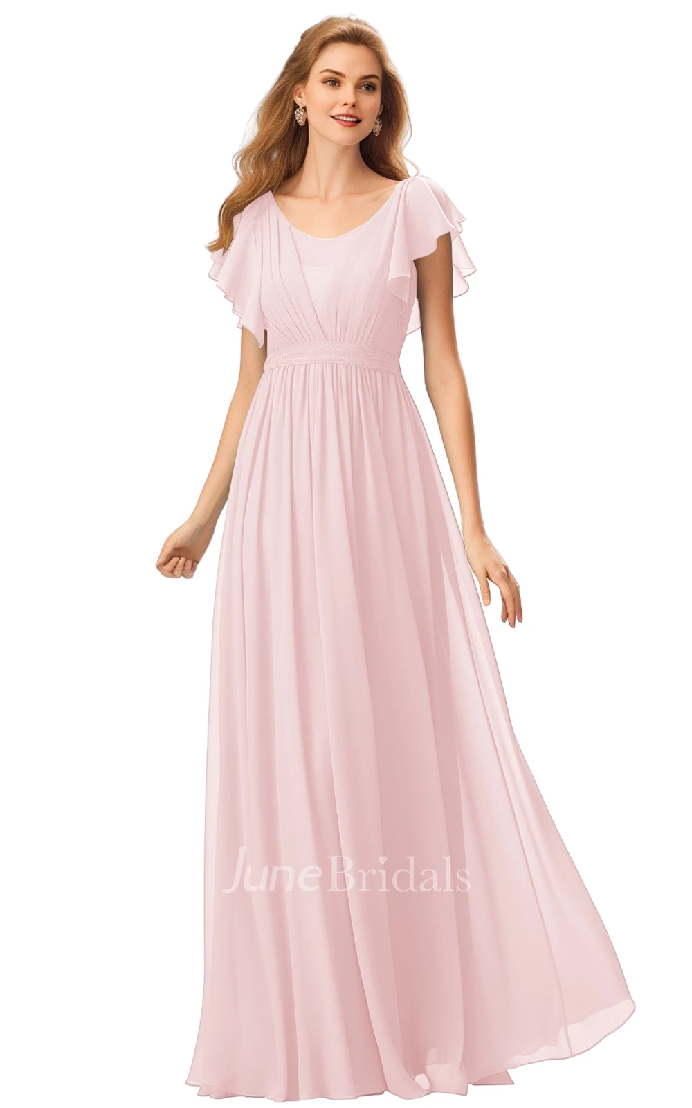 Casual A-Line Bateau Neck Chiffon Bridesmaid Dress