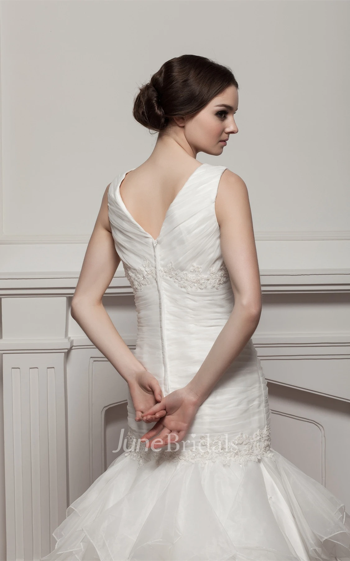 V-Neck Mermaid Ruffled Dress with Appliques and Tiers