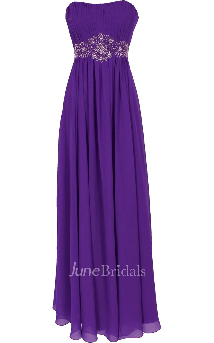 Strapless Ruffle Chiffon Dress With Beading