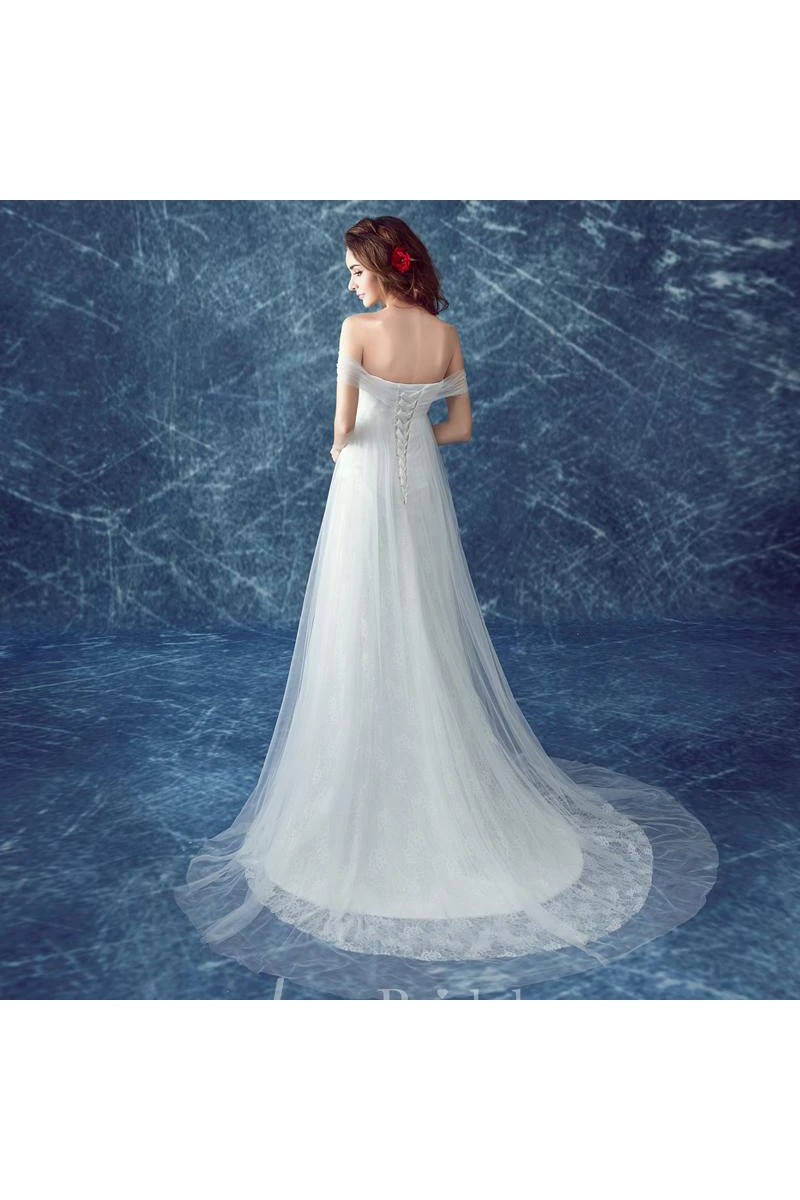Romantic Tulle Off-the-shoulder Wedding Dress Lace-up Sweep Train
