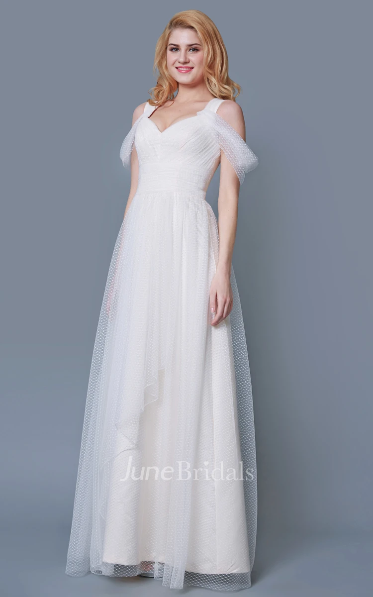 A-line Ruched Empire Waist Long Tulle Dress With Draping