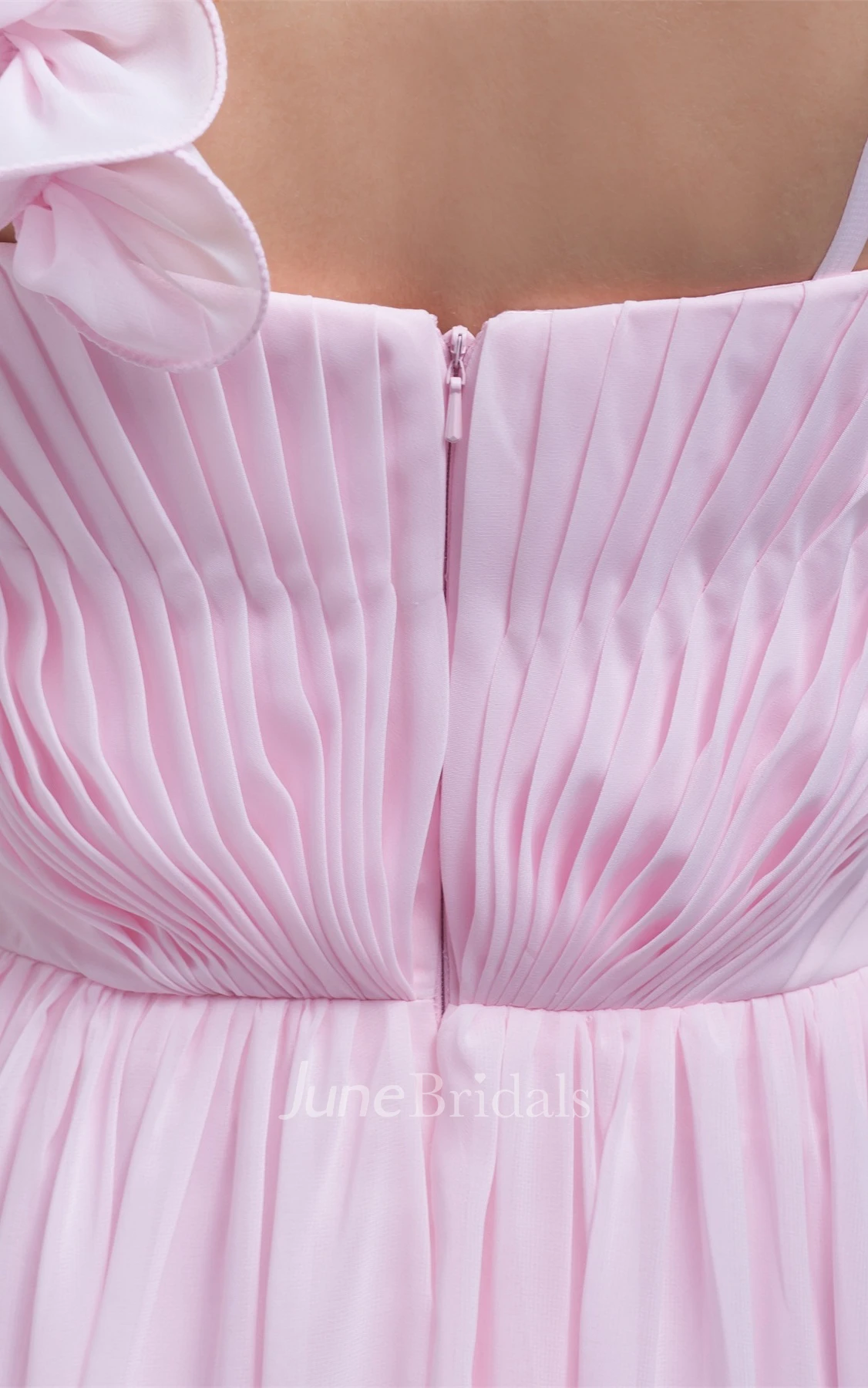 Spaghetti-Straps Ruched Floor-Length Dress with Beading and Floral Embellishment