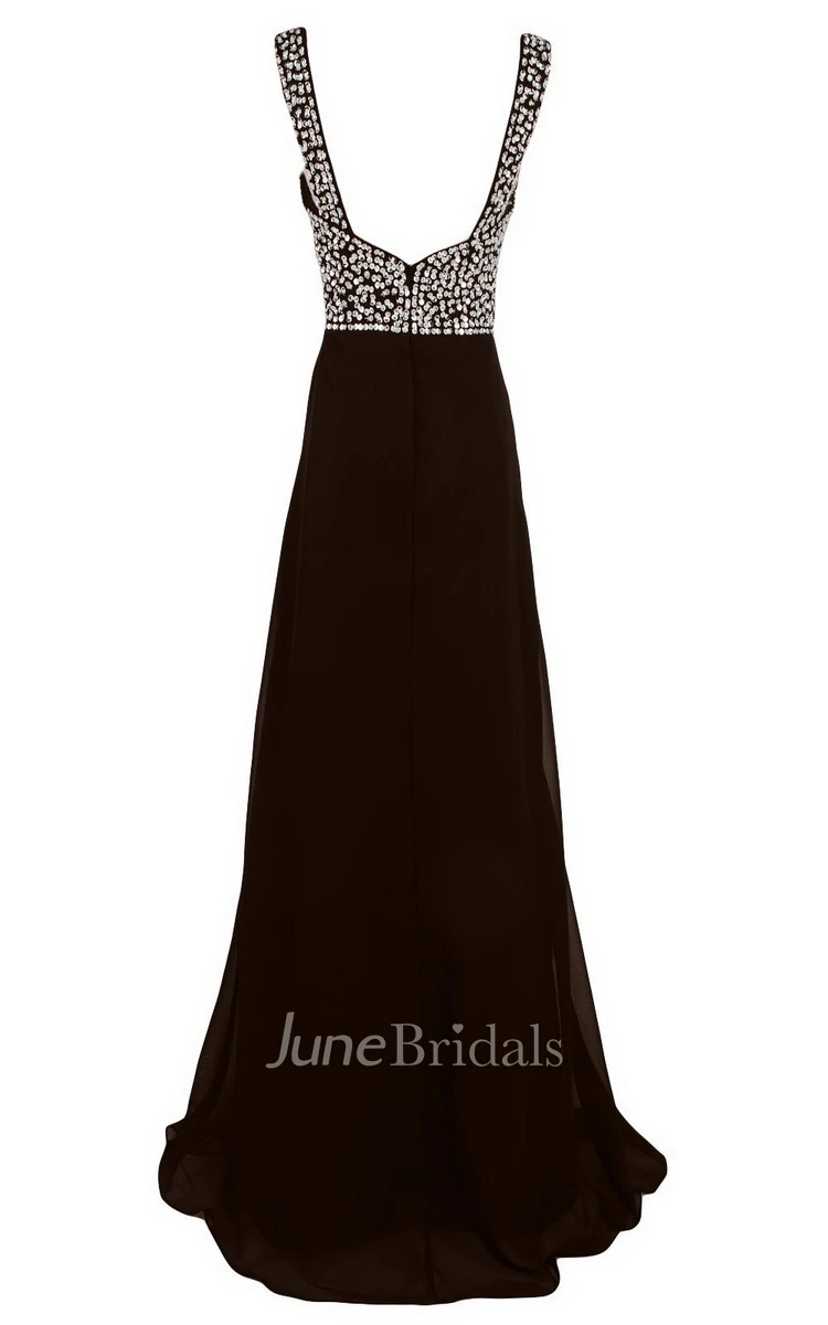 Sleeveless V-neck Empire Long Chiffon Gown