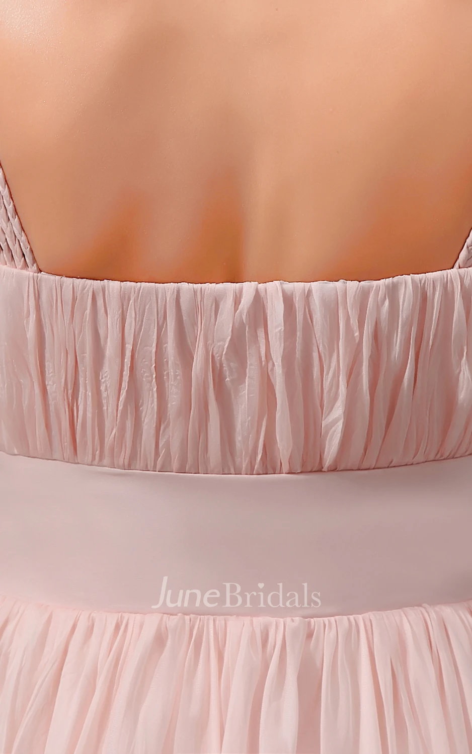 Sweet Empire V-Neck Gown With Spaghetti Straps Shiny Bodice