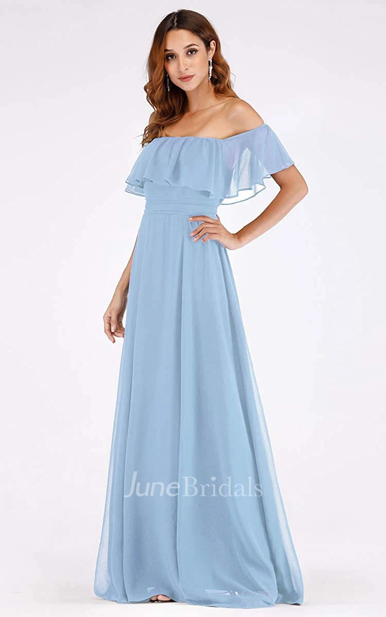 A Line Off-the-shoulder Chiffon Prom Dress With Ruffles and Split Front