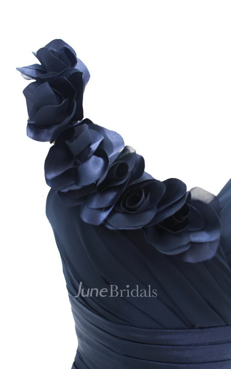 Floral One-shoulder Sweetheart A-line Gown With Ruched Band