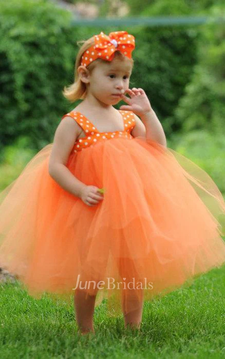 Strapped Square Neck Tulle Dress With Flower&Sash Ribbon