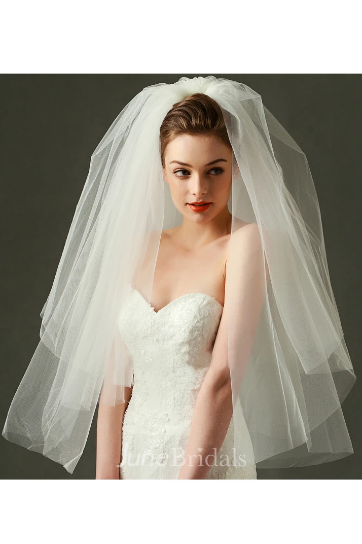 Soft Tulle Shoulder Length Ivory Bride Wedding Veils Short – BestWeddingVeil