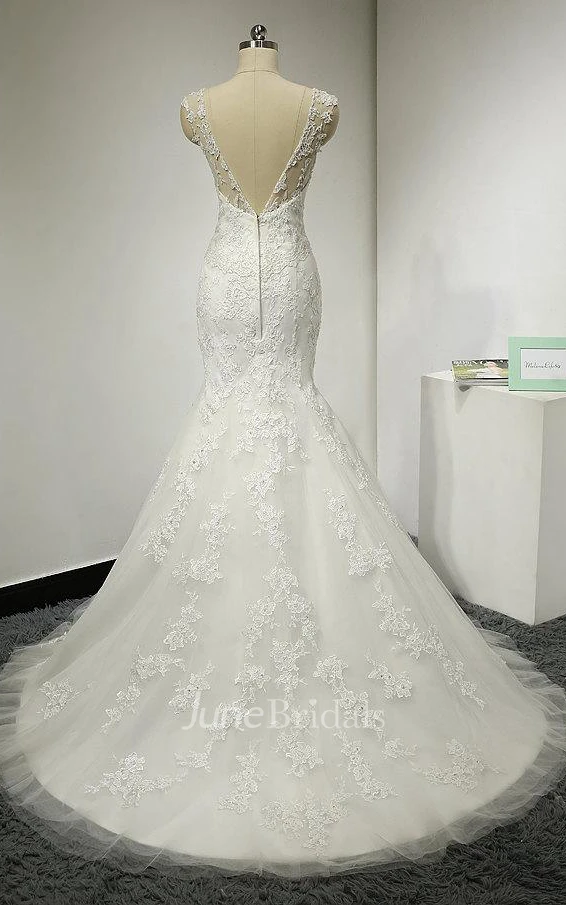 Mermaid Scoop Sleeveless Tulle Dress With Appliques