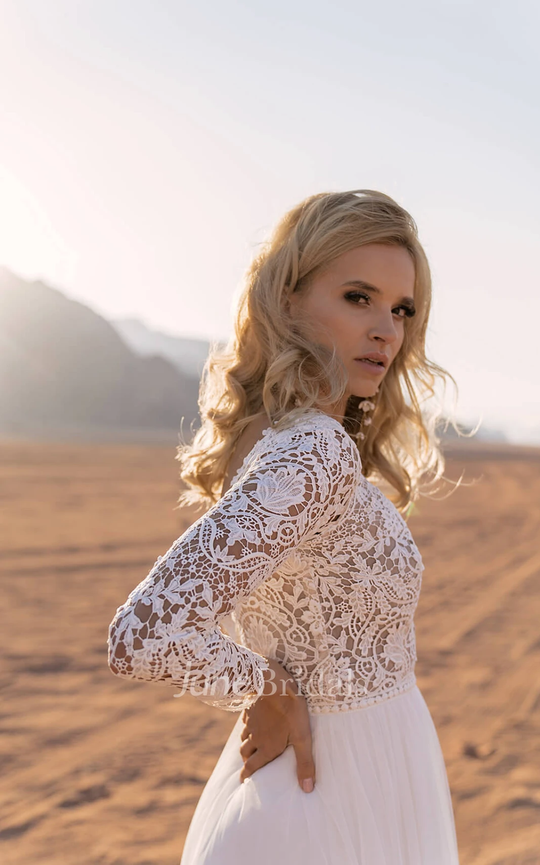 A-Line Bateau Chiffon Beach Warm Wedding Dress With Illusion Back And Illusion Sleeves