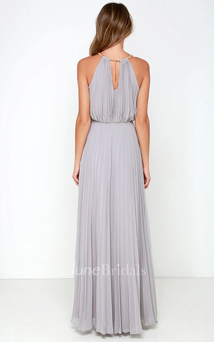 Chiffon Long Charming Sleeveless Dress With Pleats