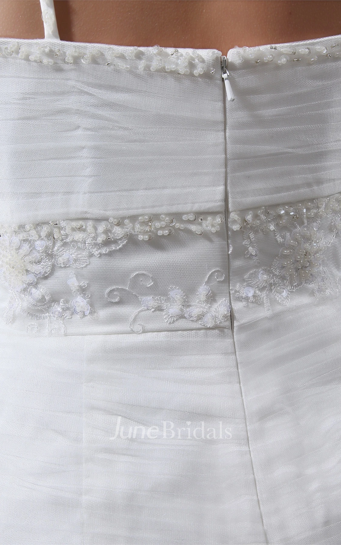 Spaghetti-Straps Ruched Mermaid Tulle Dress with Appliques