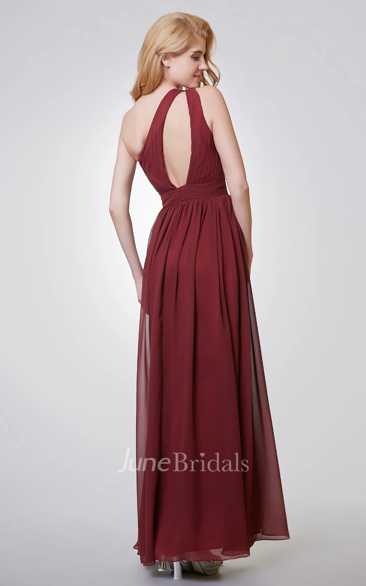 One Shoulder Long Chiffon Formal Dress with Keyhole Back