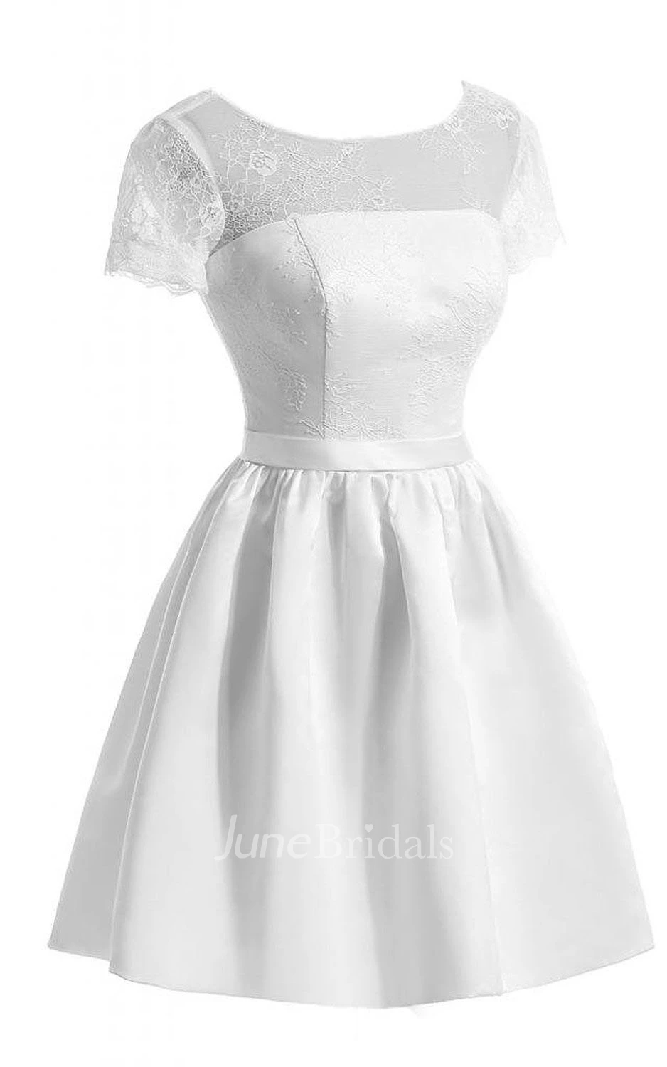 Short Sleeve Lace Bodice Short Satin Dress