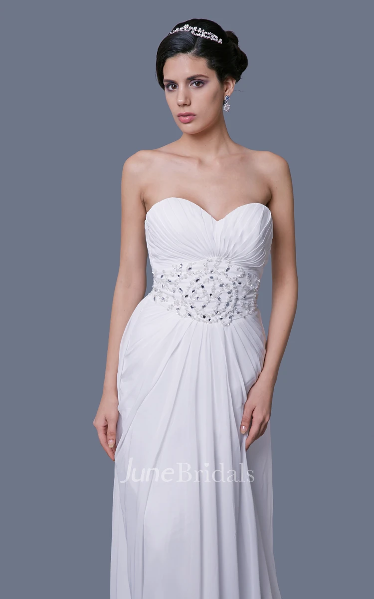 A-Line Chiffon Sweetheart Dress With Ruching and Rhinestones