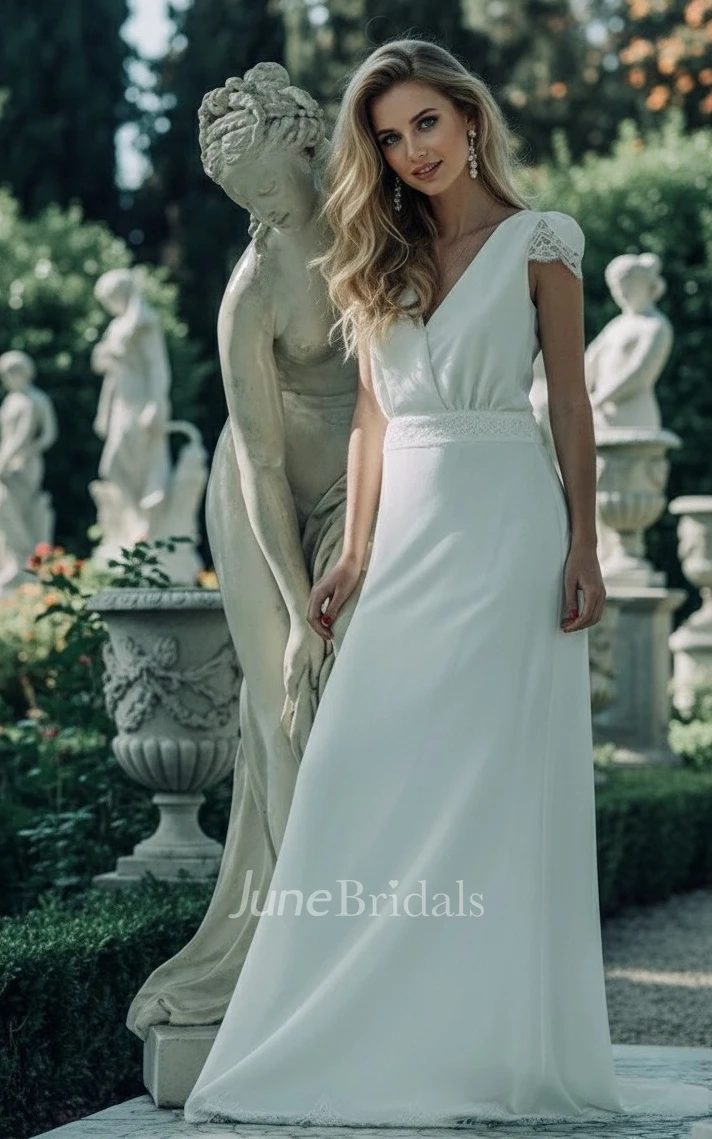 Casual A-Line Cap Sleeves Wedding Dress Boho Lace Bridal Gown with Open Back