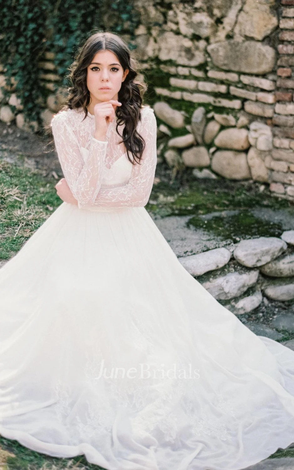 Ethereal Long Sleeve Lace Weddig Dress With Sweep/Brush Train