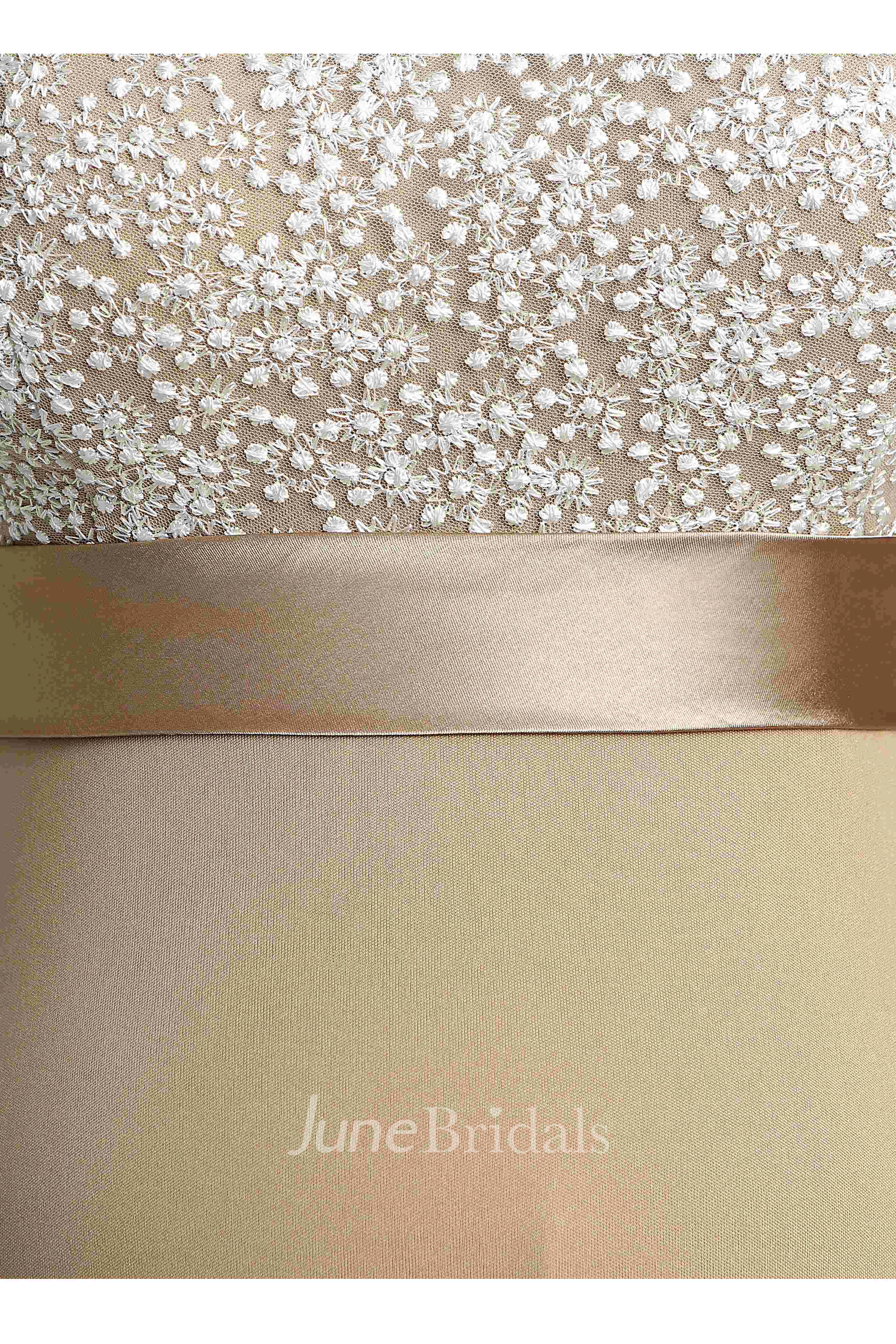 Floor-length A-line Bateau Cap Short Sleeve Illusion Jersey Lace Maternity Dress