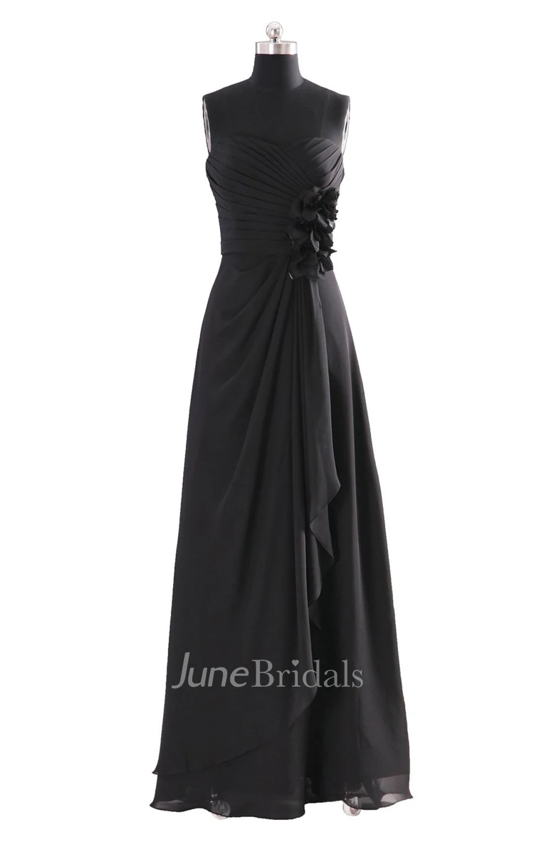 High-neck Drapping Bridal Dress With 3-D Flower