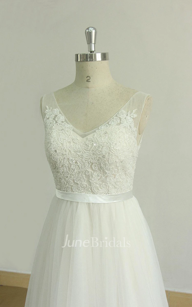 A-Line Chiffon Lace Weddig Dress With Beading