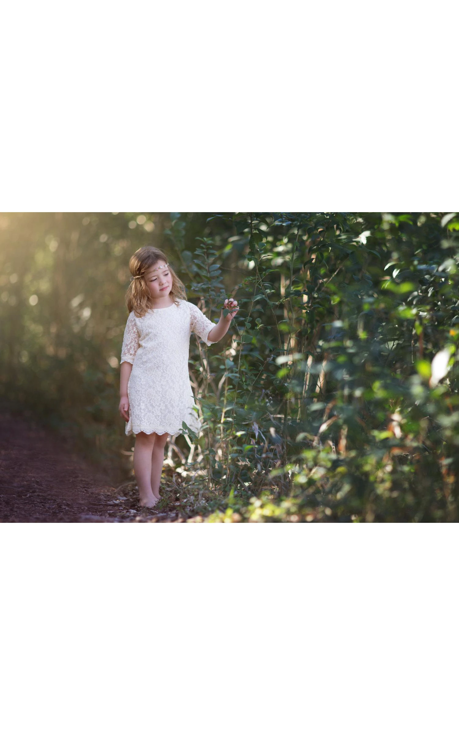 Boho 3 4 Sleeve Jewel Neck Ivory Lace Rustic Girl Dress