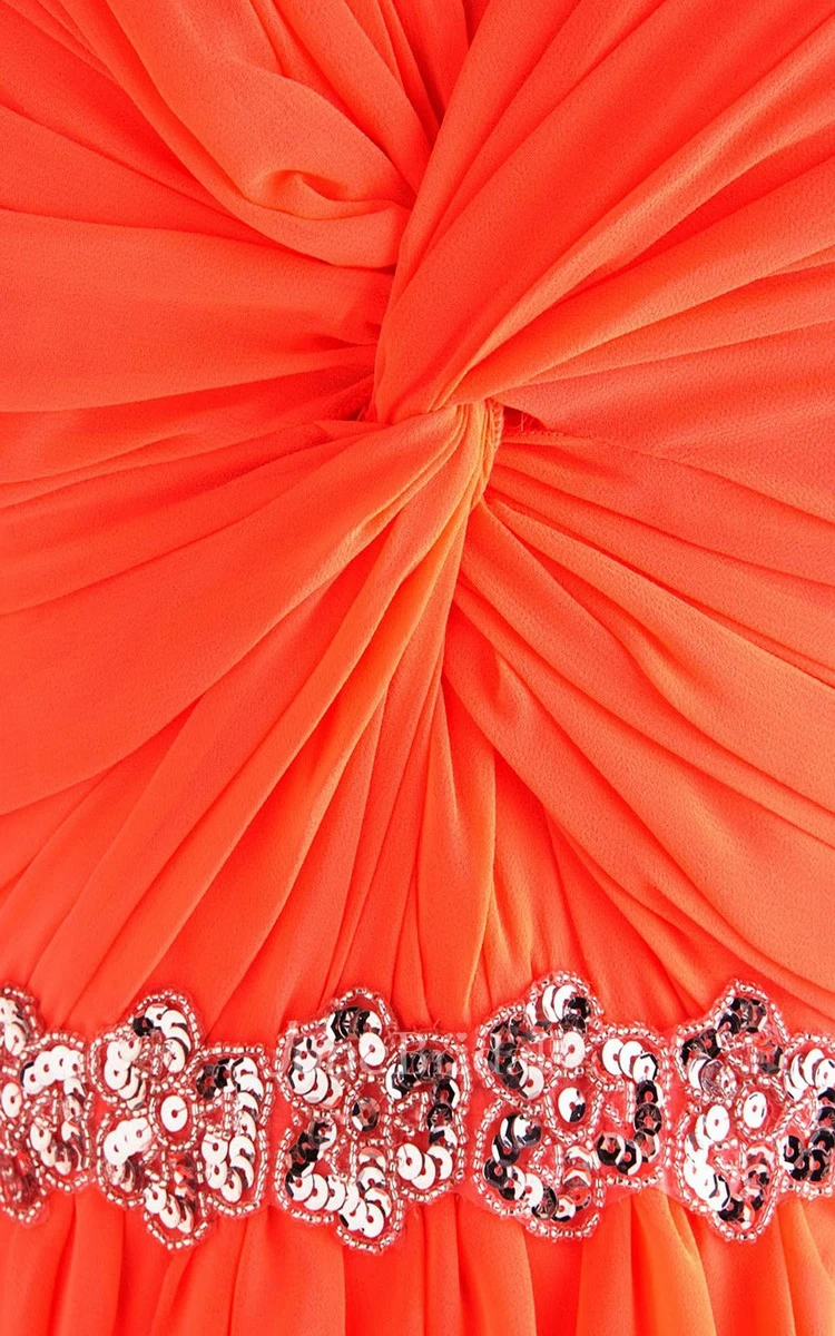 Sweetheart Ruched A-line Short Dress With Sequined Band