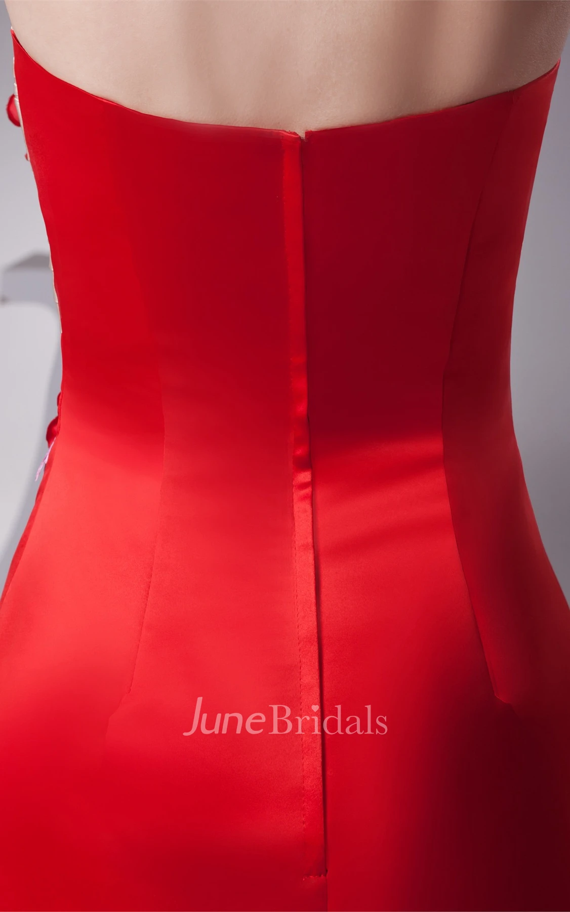 Floral Strapless Ruched Mermaid Satin Gown with Appliques