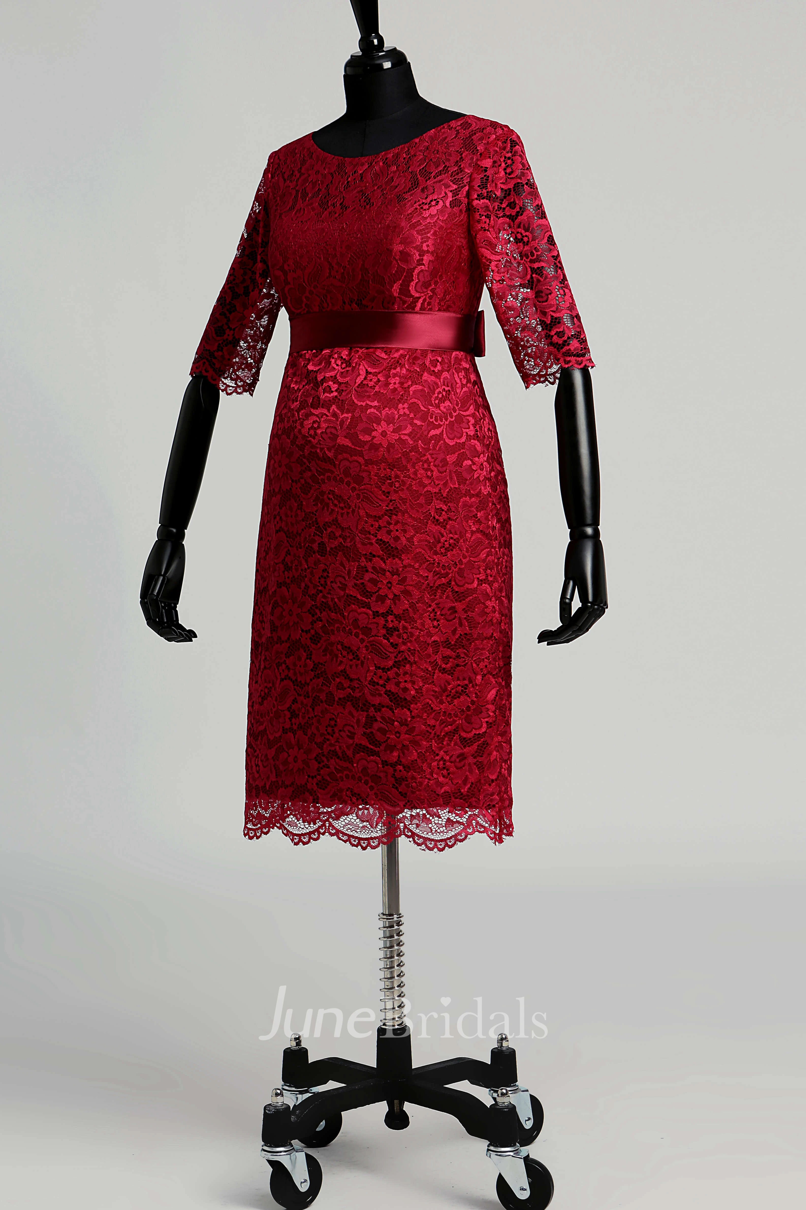 Illusion Half Sleeve Jewel Neck Knee-length Lace Maternity Dress