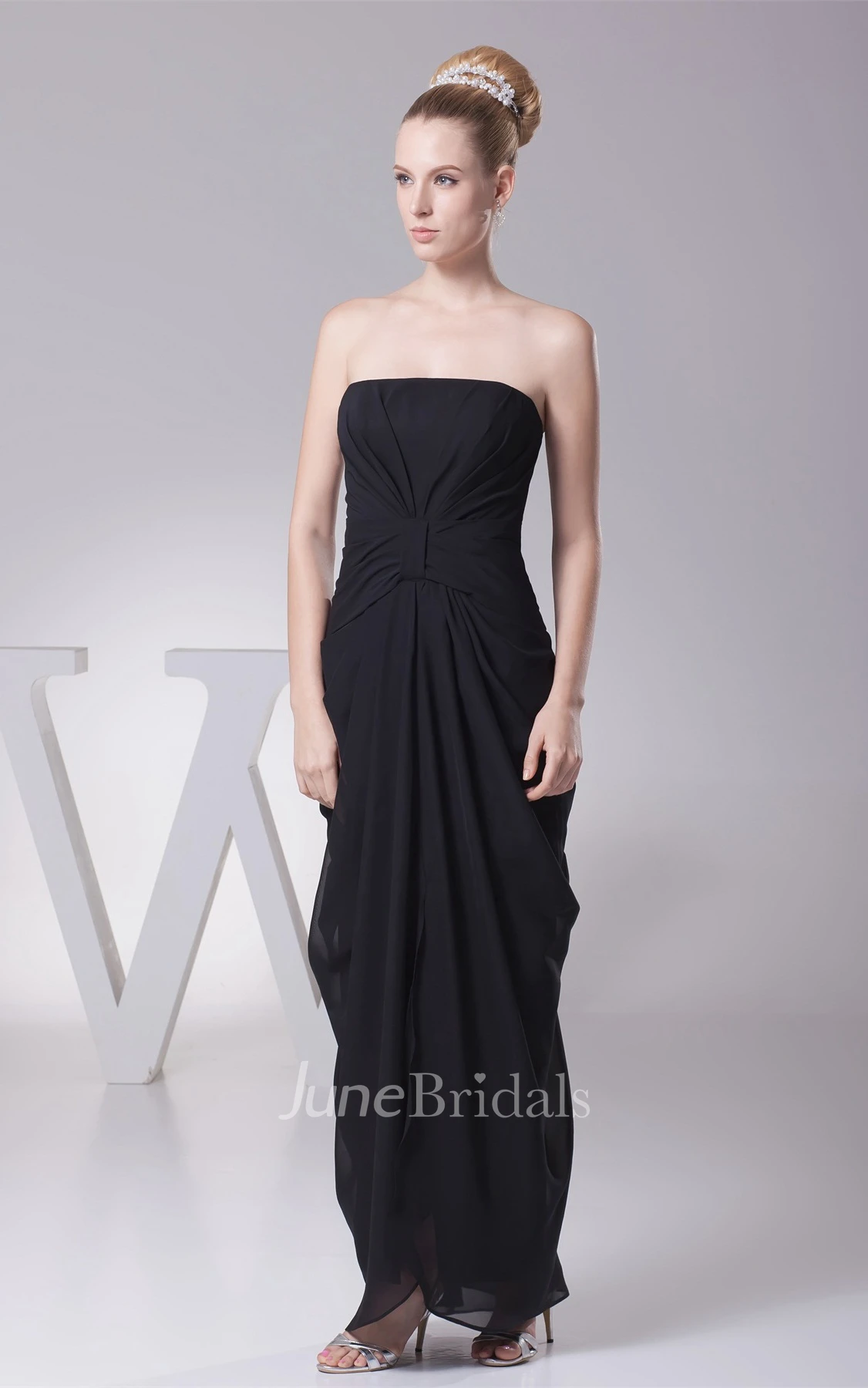 Strapless Pencil Ankle-Length Dress with Draping