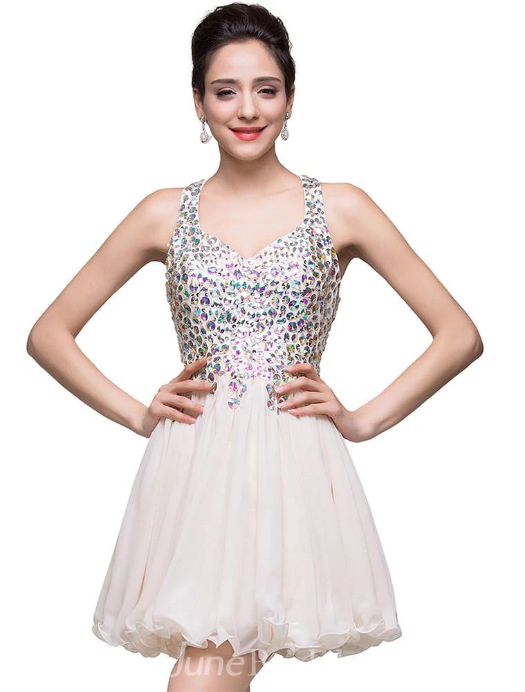 Lovely Crystal Sleeveless Homecoming Dress Short