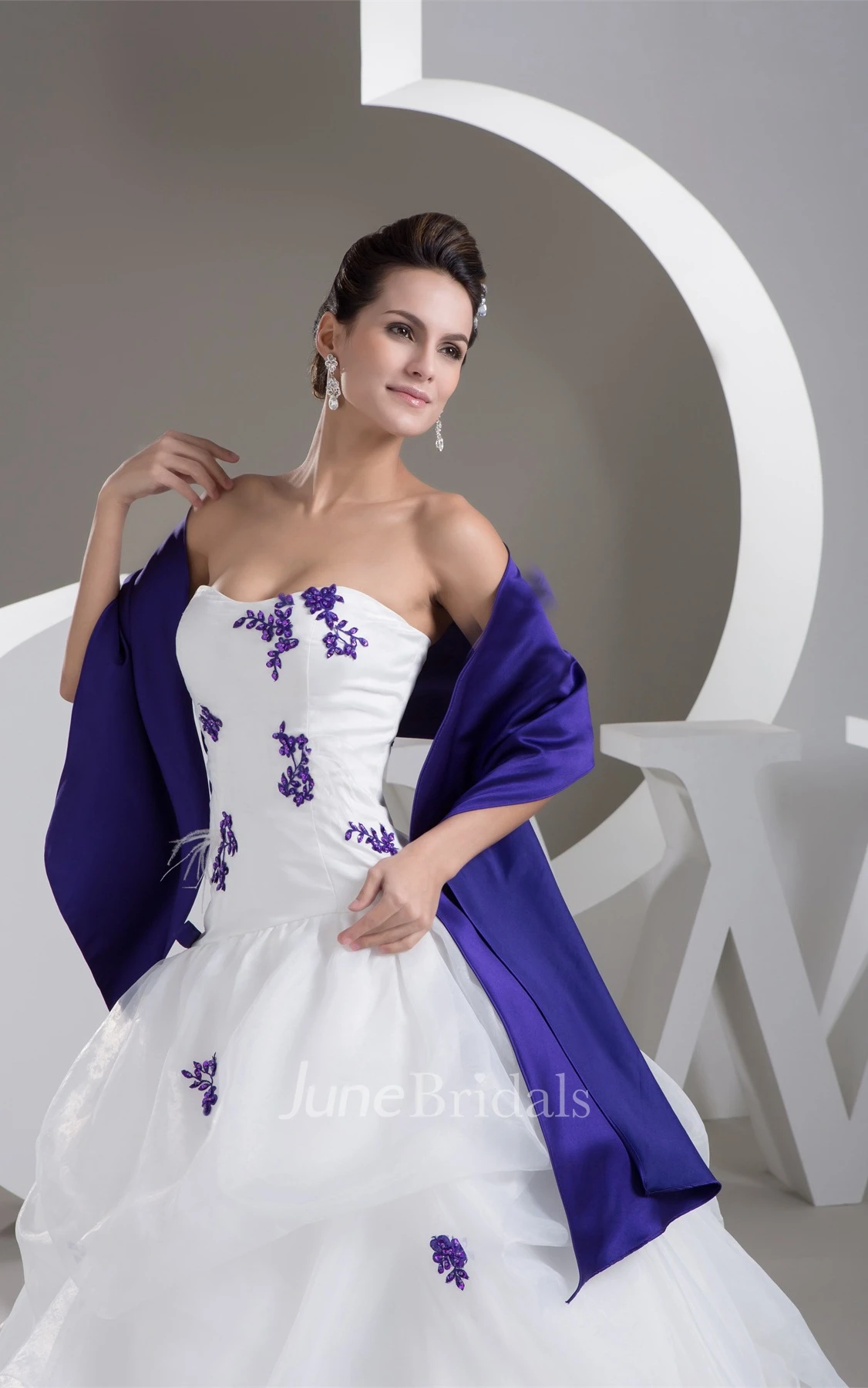 Sweetheart Ruffled Ball Gown with Appliques and Wrap