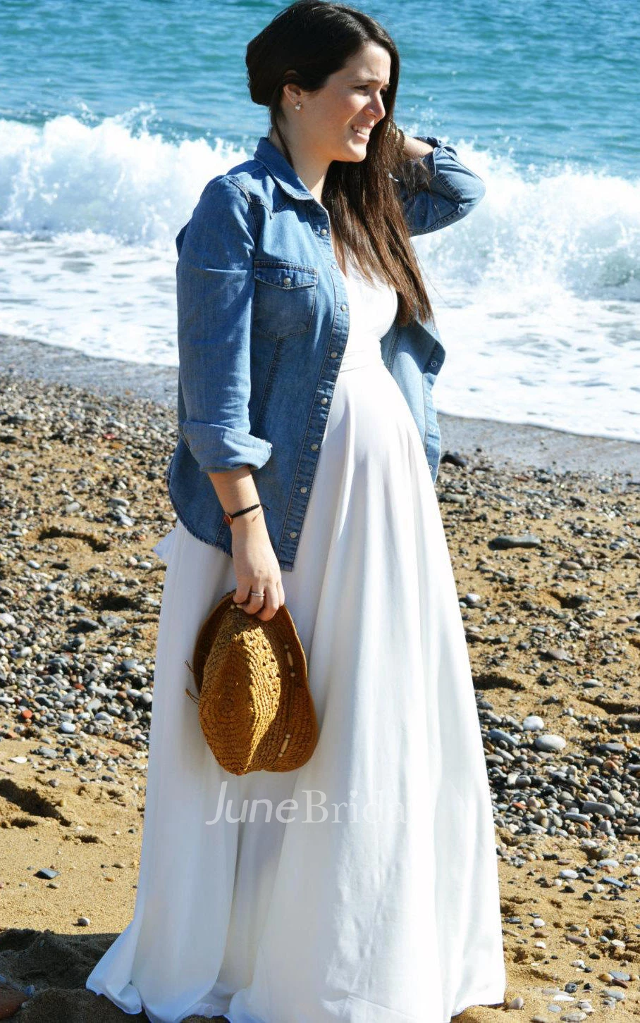 Floor-length Jersey White Maternity Dress