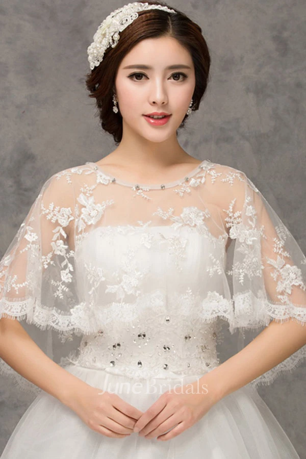 New Lace Red White Cape Shawl