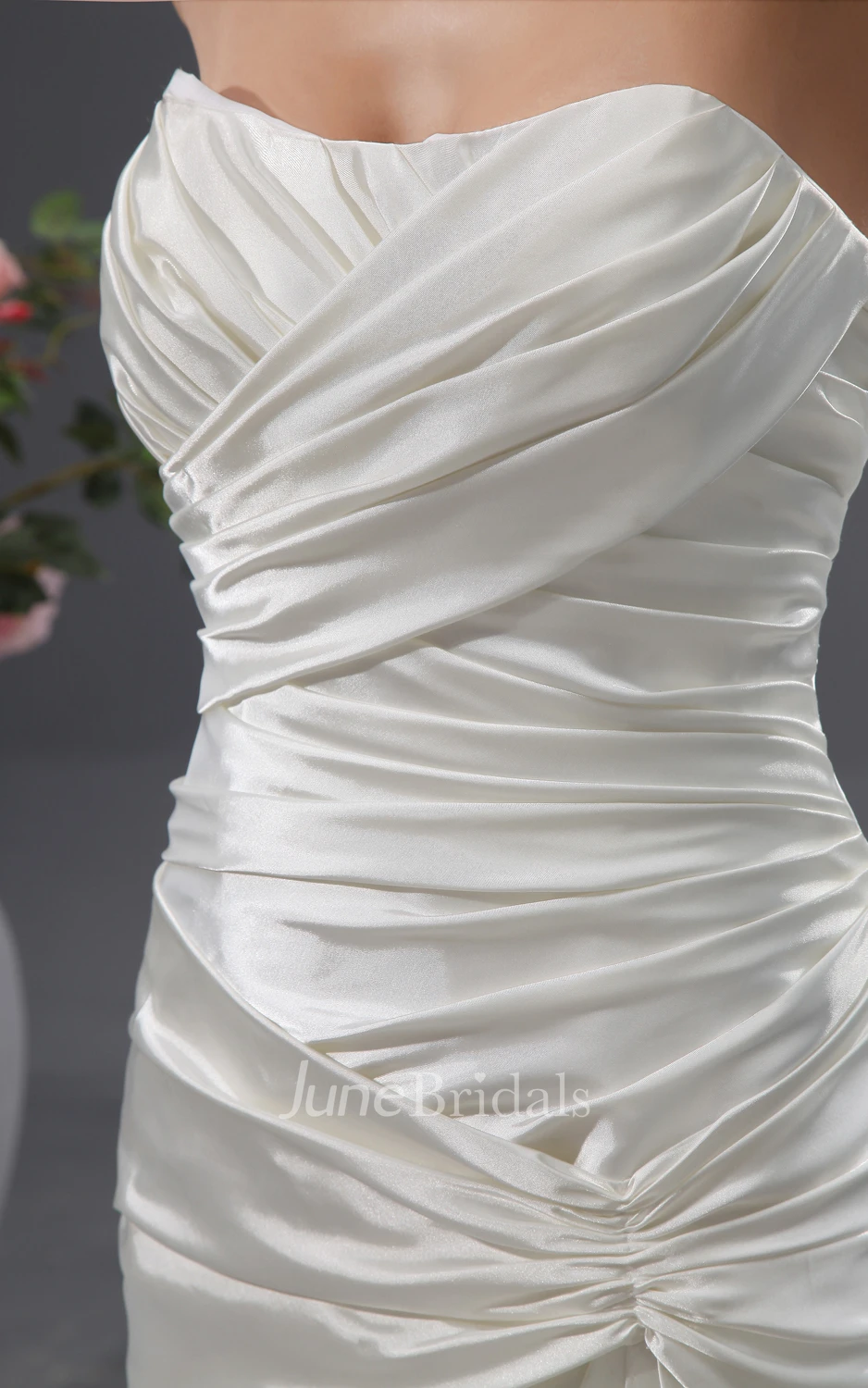 Stretched Satin Sheath Dress With Criss-Cross Ruffles