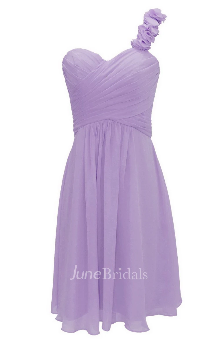 Floral One-shoulder Ruched Short Dress With Lace-up Back