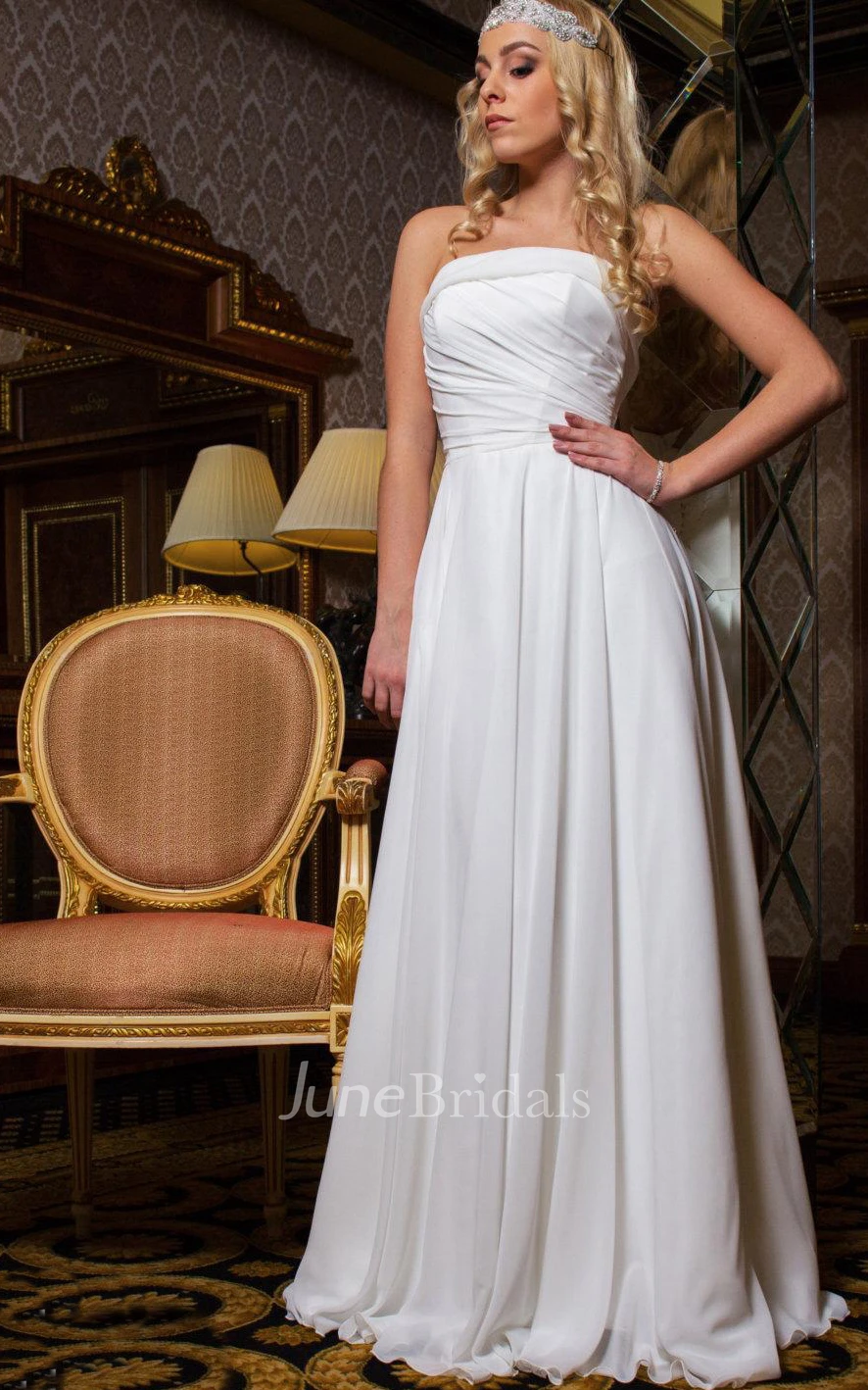 Strapless Chiffon Ruched Dress With Corset Back