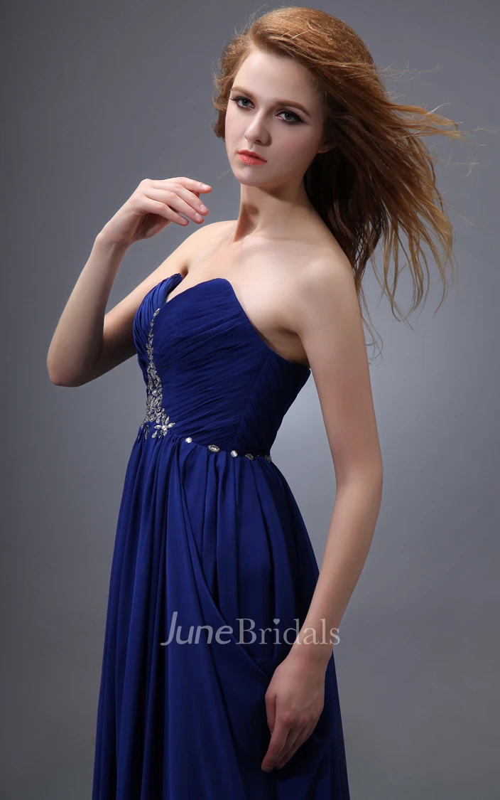 Draping Sweetheart Sleeveless Dress With Ruching And Crystal Detailing