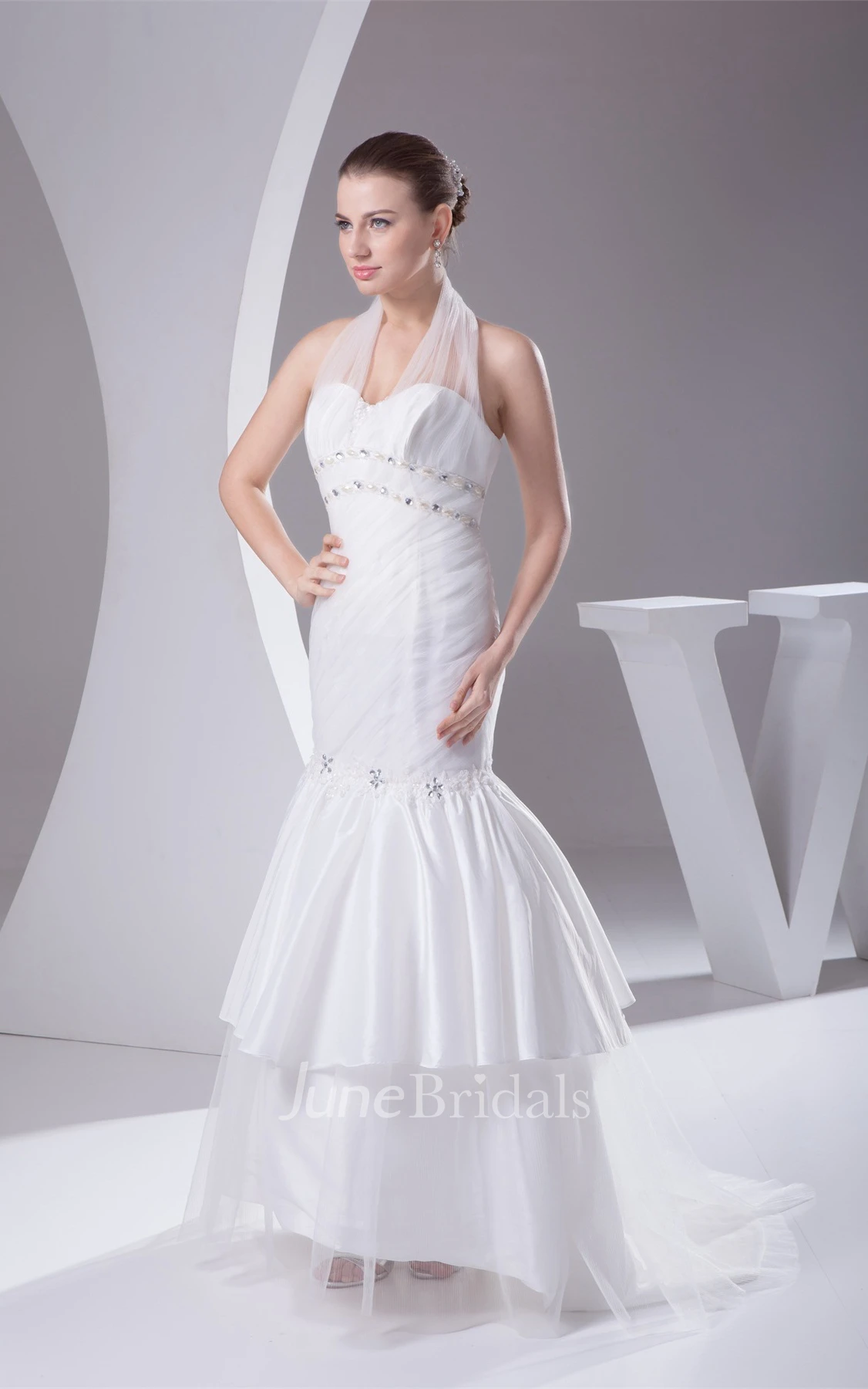 Tulle Trumpet A-Line Gown with Appliques and Jewel
