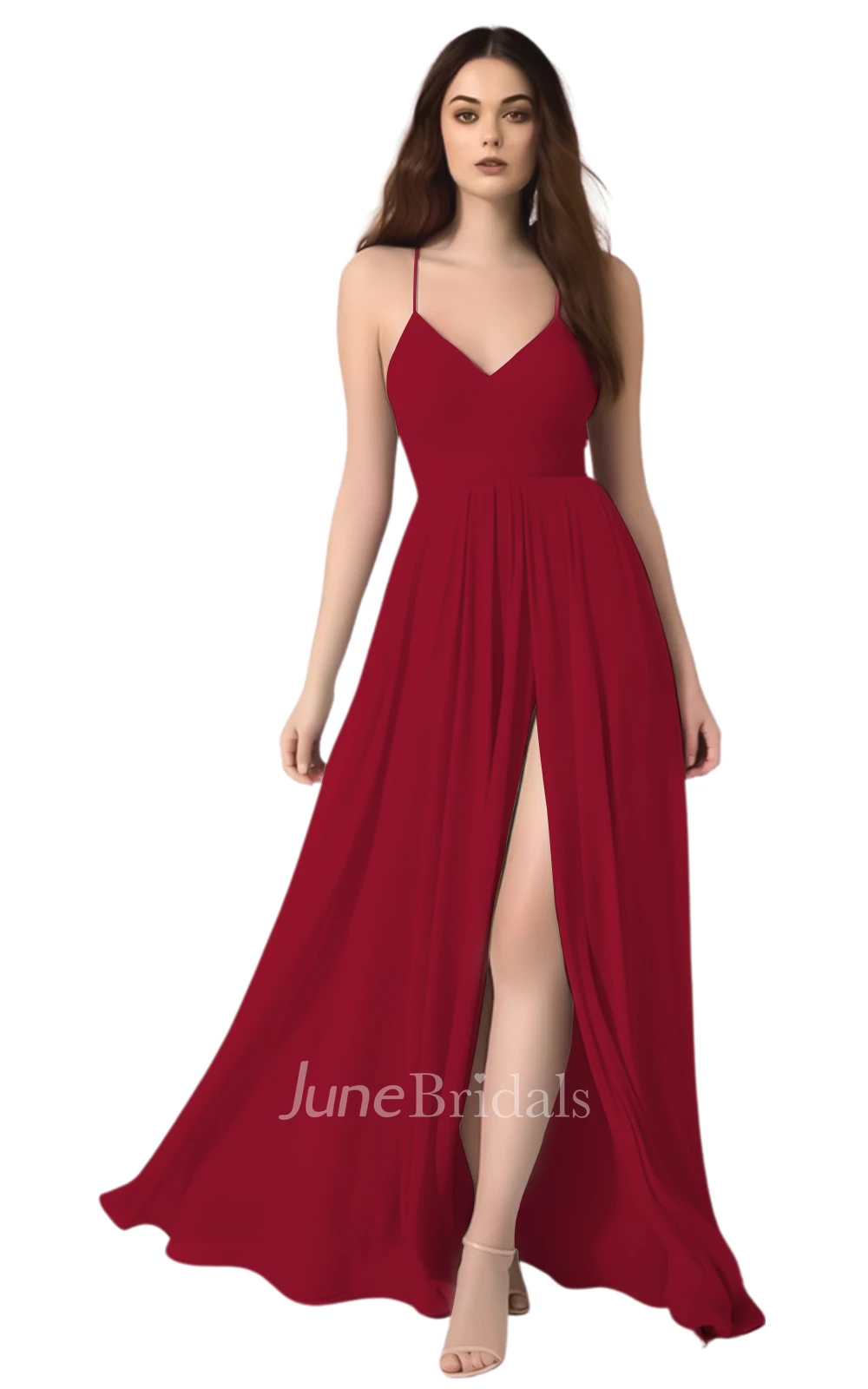 Sexy A-Line Spaghetti Chiffon Bridesmaid Dress with Split Front