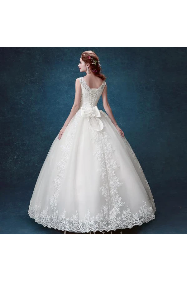 Elegant Scoop Sleeveless Lace Wedding Dresses Ball Gown Lace-up