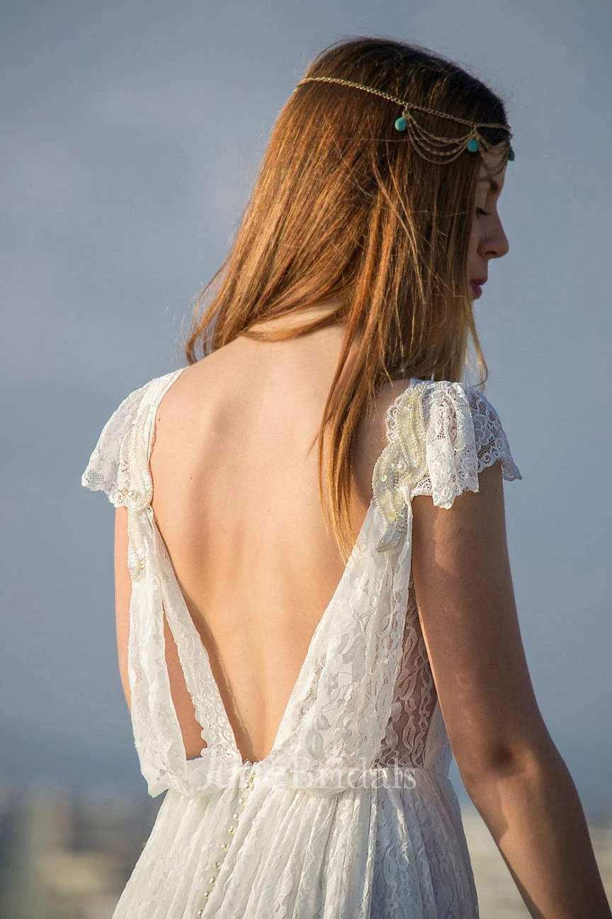 Appliques Lace Backless Wedding Dress