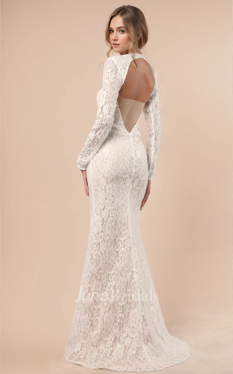 Boho Elegant Mermaid Long Sleeve Sweetheart Maxi Spring Wedding Dress with Open Back
