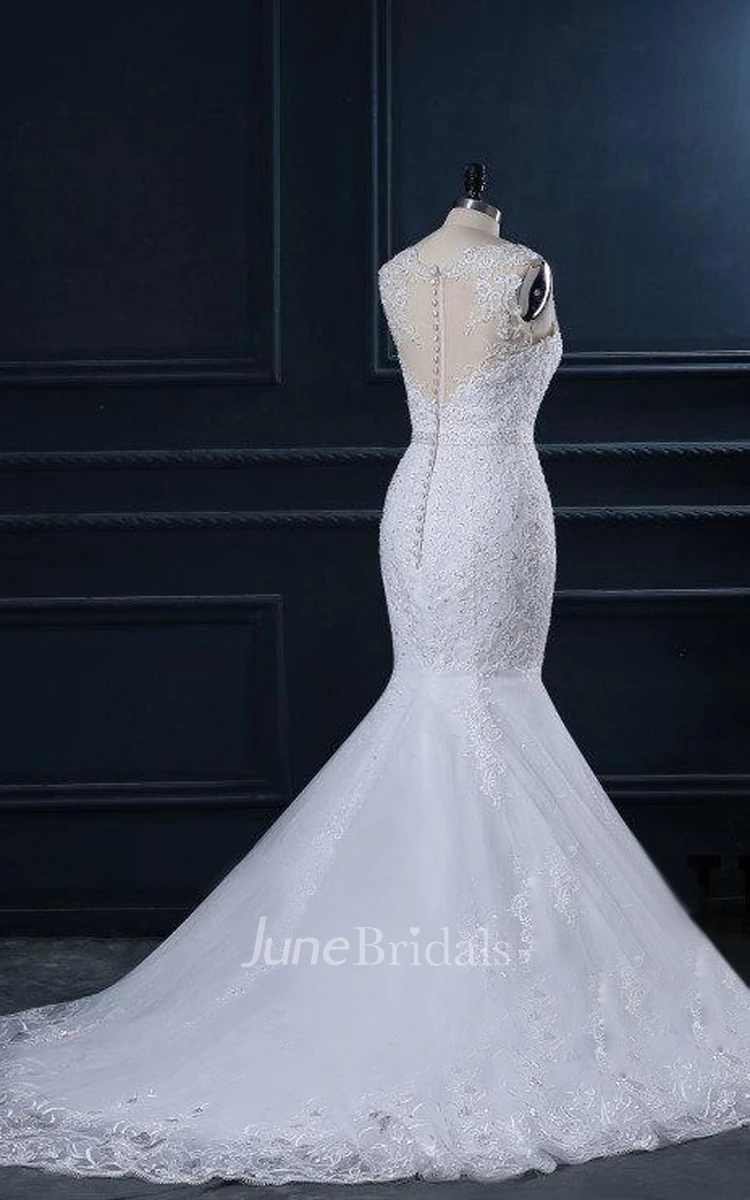 Trumpet Sweetheart Cap Sleeve Tulle Lace Satin Dress With Beading