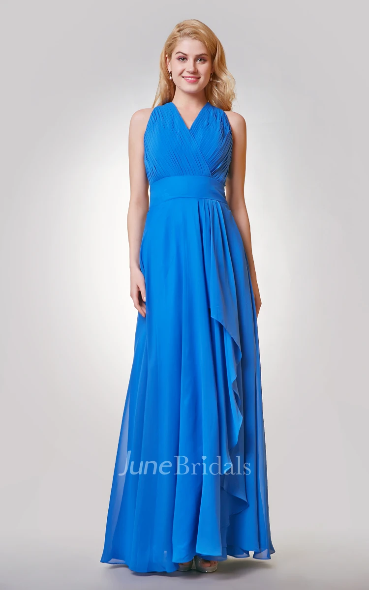 V-neck A-line Long Chiffon Dress With Cross Back
