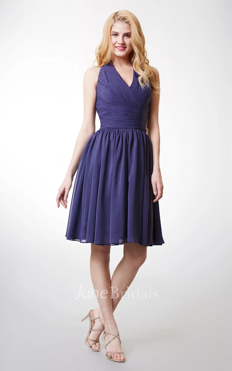 Cute Chiffon Halter Dress With Cummerbund Waist and Short Swirling Skirts