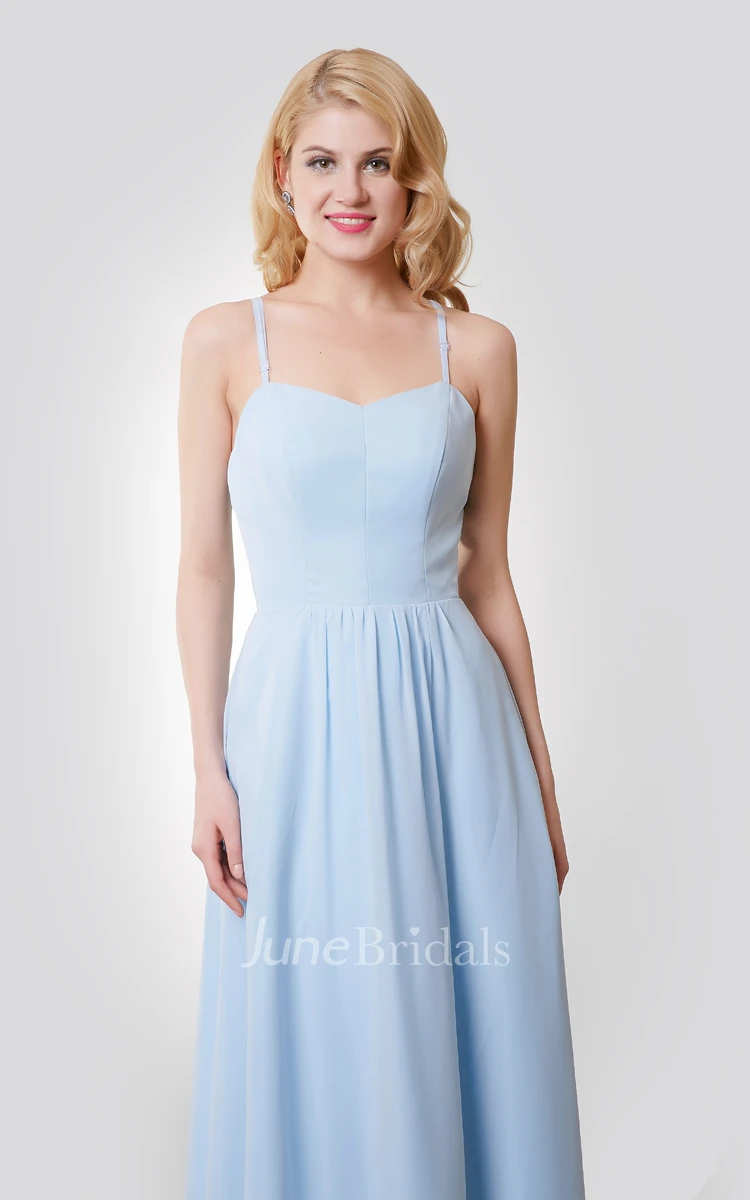 A-Line Chiffon Floor Length Dress With Spaghetti Straps and Keyhole Back