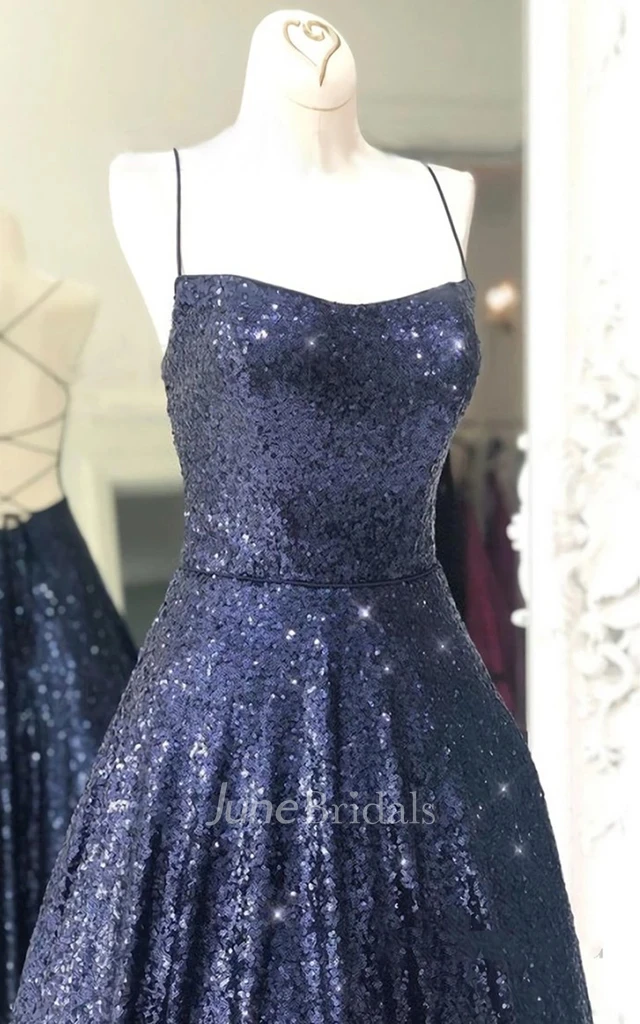Modern Floor-length Sleeveless Sequins A Line Tied Back Formal Dress